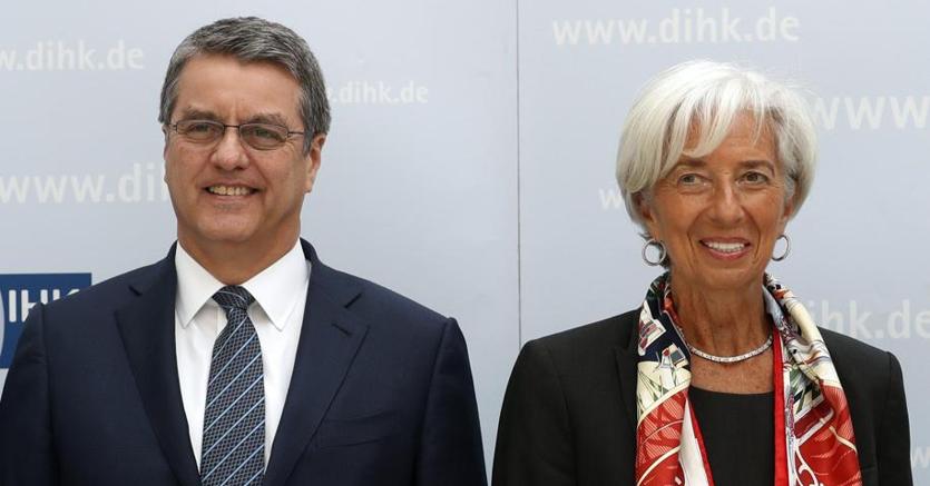 Il direttore generale della Wto Roberto Azevedo e il direttore generale dell’Fmi Christine Lagarde